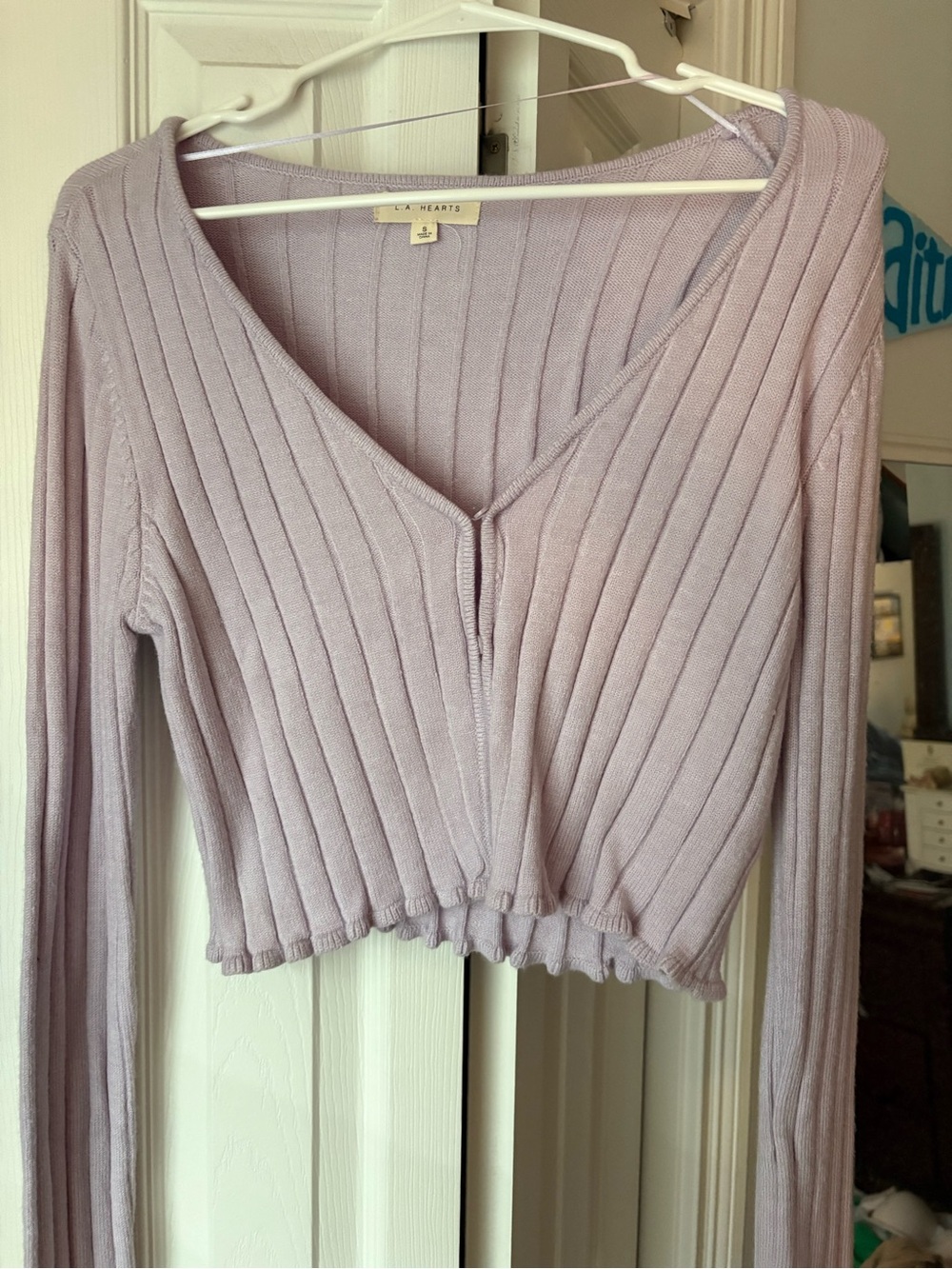 PacSun Lavender Ribbed V-Neck Long Sleeve Crop Top